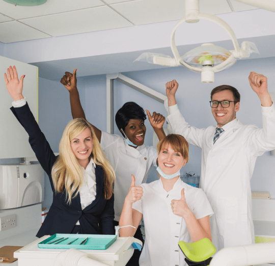 Dental specialist meeting with general dentists during a Lunch & Learn